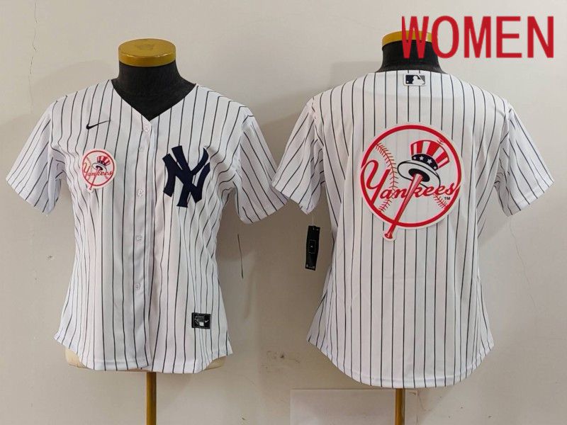 Women New York Yankees Blank White stripe Game 2024 Nike MLB Jersey style 17->women mlb jersey->Women Jersey